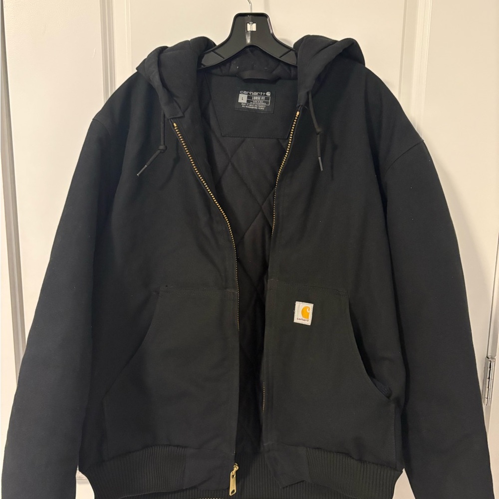 Carhartt Black Hooded Zip Jacket with Gold Zipper